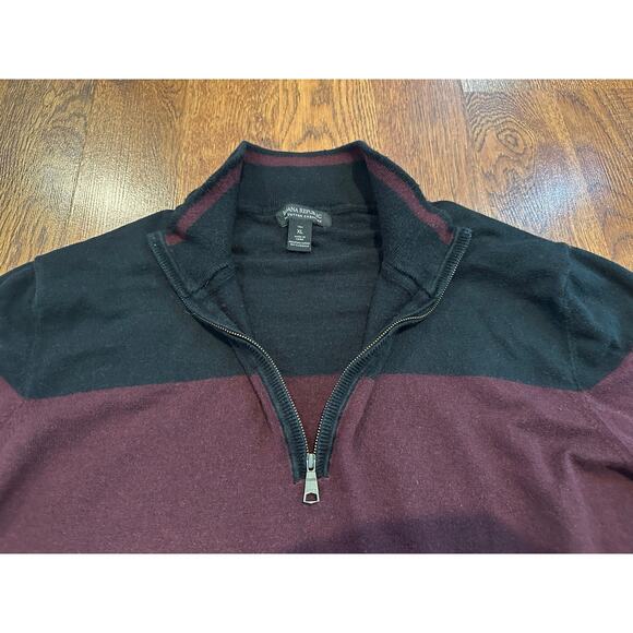 Banana Republic Men’s Cotton Cashmere 1/4 Zip Pullover Black/Red Size XL –Dapper - Picture 3 of 8